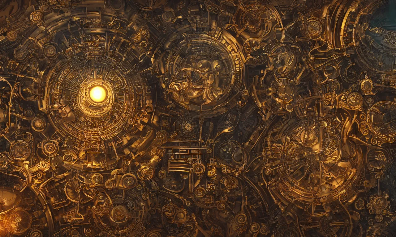 Image similar to steampunk engine laboratory 3 d volume mandala chakra digital color stylized concept substance natural color scheme, global illumination ray tracing hdr fanart arstation by sung choi and eric pfeiffer and gabriel garza and casper konefal