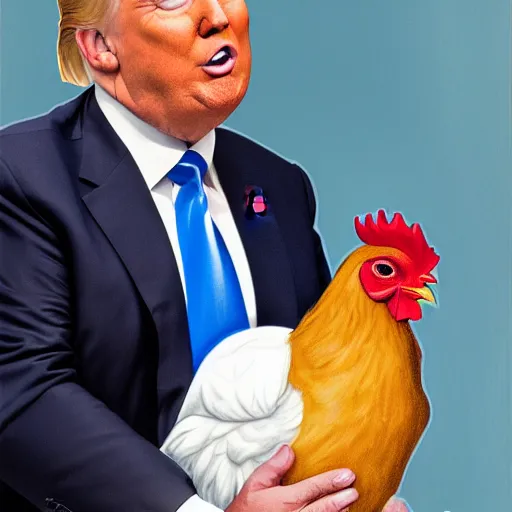 Image similar to donald trump holding a chicken, portrait,