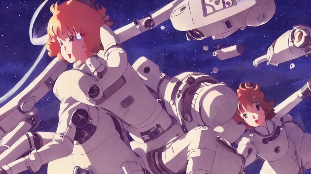 Prompt: a film still of a 1 9 5 0's anime girls in spacesuits from ufo at another planet, full body mid shot, perfect art, trending on pixiv fanbox, painted by gaston bussiere, makoto shinkai, akihiko yoshida, craig mullins, studio ghibli