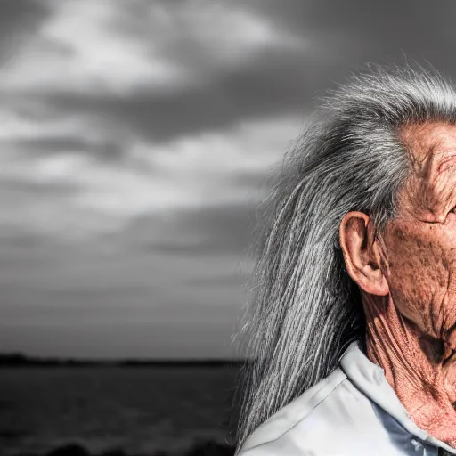 Image similar to portrait of an elderly man with a king mullet, canon eos r 3, f / 1. 4, iso 2 0 0, 1 / 1 6 0 s, 8 k, raw, unedited, symmetrical balance, wide angle