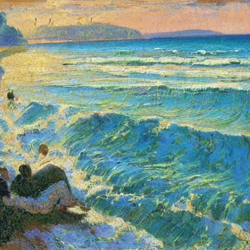 Prompt: oil paint impasto reliefs, italian beach scene, an artwork by charles w. bartlett and colin campbell cooper