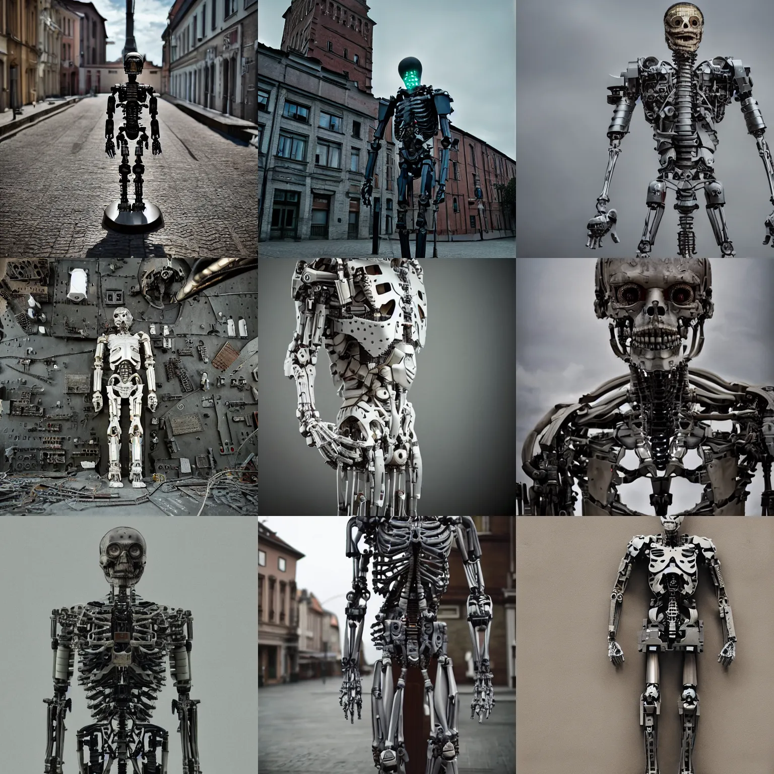 Prompt: legnica. close up. mark zuckerberg armored endoskeleton cyborg terminator, in legnica, full body, cinematic focus, polaroid photo, vintage, neutral dull colors, soft lights, by oleg oprisco, by thomas peschak, by discovery channel, by victor enrich, by gregory crewdson
