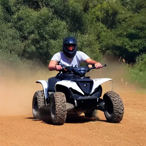 Prompt: a guy having an accident while quad biking