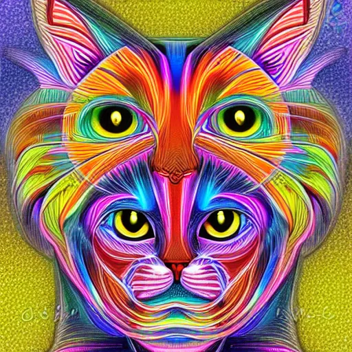 Image similar to a symmetrical portrait illustration of a colorful cute cat hand drawn sketch on artstation 4 k intricate extremely detailed digital art by alex grey