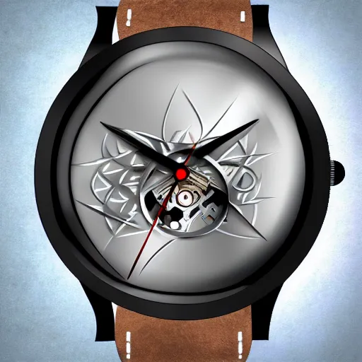 Image similar to silver intricate watch face, digital art