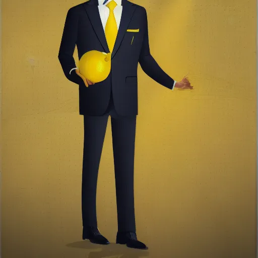 Prompt: A lemon wearing a suit and tie, full body portrait, vintage photo, ultra detailed, creative, dynamic lighting, cinematic, trending on art station