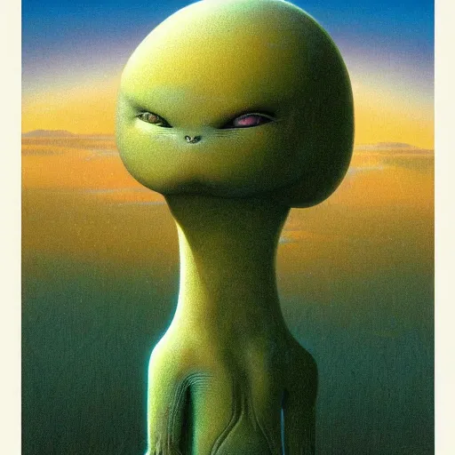 Image similar to beautiful little alien animal in an alien landscape, alien bestiary by Beksinski and Lisa Frank and Audobon and Studio Ghibli