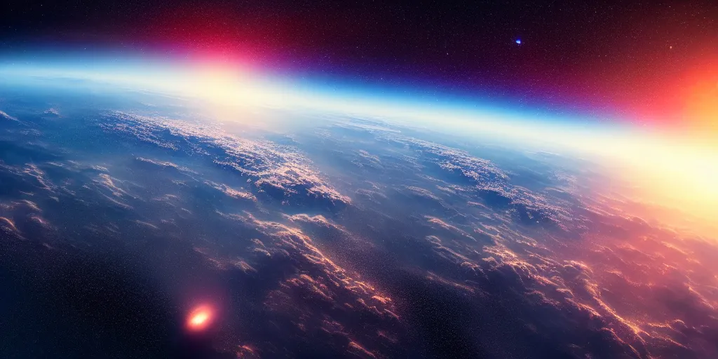 Prompt: a view of low earth orbit, outer space is visible, photograph, cinematic, 4 k, detailed, beautiful view, vibrant