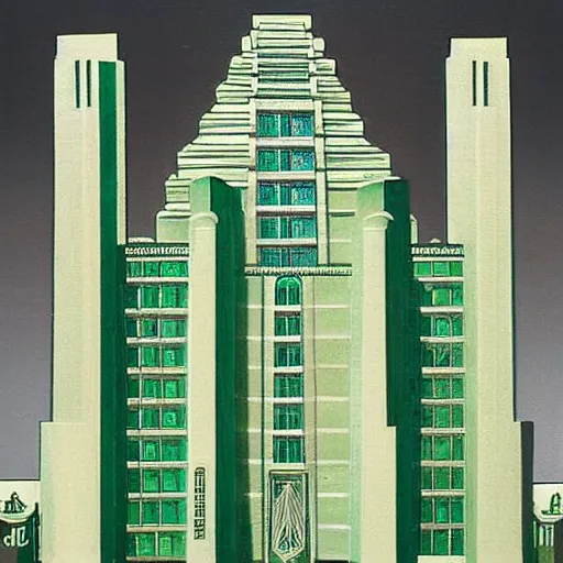 Image similar to “ emerald tower art deco money cathedral ”