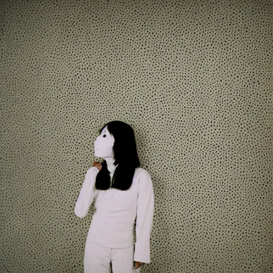 Prompt: 7 0 s movie still of a white female japanese phantom with trypophobia in a yellow wall empty hospital, cinestill 8 0 0 t 3 5 mm eastmancolor, heavy grain, high quality, high detail