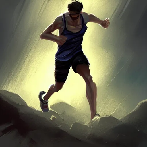 Image similar to action digital art of a an athletic runner holding a bible. Chased by mysterious monsters. concept art, highly detailed, promotional art, HD, digital painting, trending on ArtStation, golden ratio, rule of thirds,