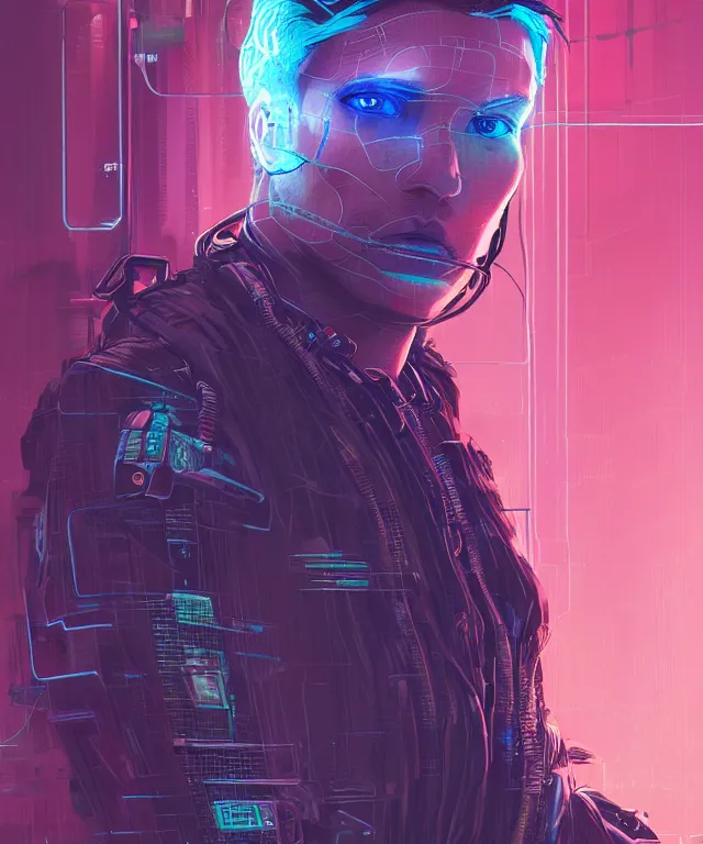 Image similar to a portrait of a male cyberpunk netrunner made of cables, fantasy, elegant, digital painting, artstation, concept art, matte, sharp focus, illustration, art by josan gonzalez