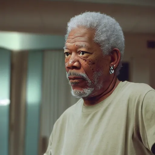 Image similar to a fill still of Morgan Freeman starring in Like Mike 2001) 40mm lens, shallow depth of field, split lighting