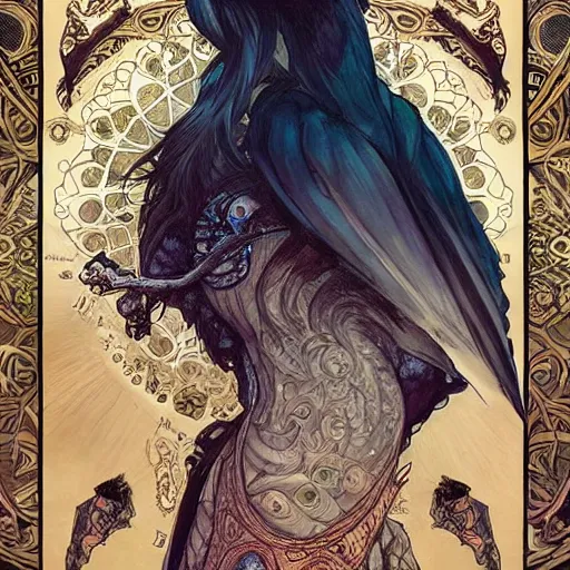 Prompt: raven watching the world underneath, d & d, fantasy, intricate, elegant, highly detailed, digital painting, artstation, concept art, smooth, sharp focus, illustration, art by artgerm and dragolisco and alphonse mucha and dragolisco