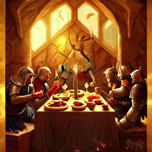 Prompt: medieval feast with drinking, artstation, fantasy