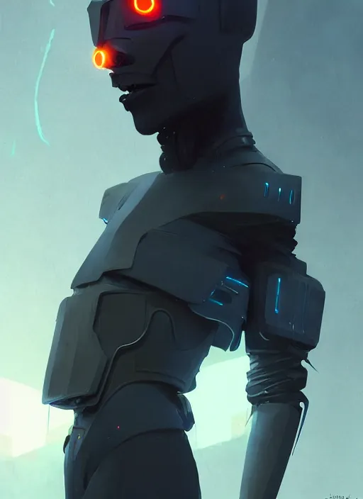 Image similar to full body cinematic of slim black man with mohawk, futuristic techwear, highly detailed clothing, angular jawline, masculine, digital painting, artstation, blade runner concept art, smooth, sharp focus, electric orange light, fantasy art by greg rutkowski, loish, rhads, ferdinand knab, makoto shinkai, ilya kuvshinov, rossdraws