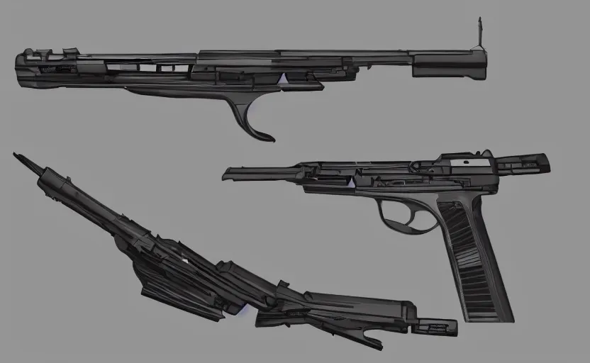 Image similar to minimalist submachine gun inspired by Tesla, studio lighting, photorealistic, highly detailed, trending on artstation, weapon concept art, weaponry concept designs, full color