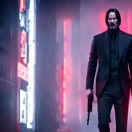 Prompt: a still of John Wick in Blade Runner 2049, 4k