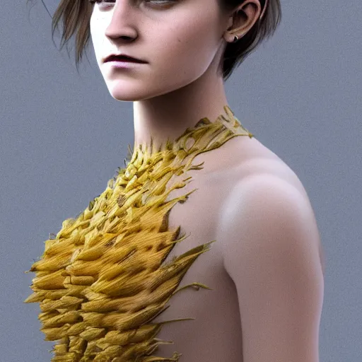 Prompt: humanized pineapple that looks like emma watson, highly detailed, cinematic, extremely high quality, hd, 4 k, 8 k, professional photographer, 4 0 mp, lifelike, top - rated, award winning, realistic, detailed lighting, detailed shadows, sharp, no blur, edited, corrected, trending