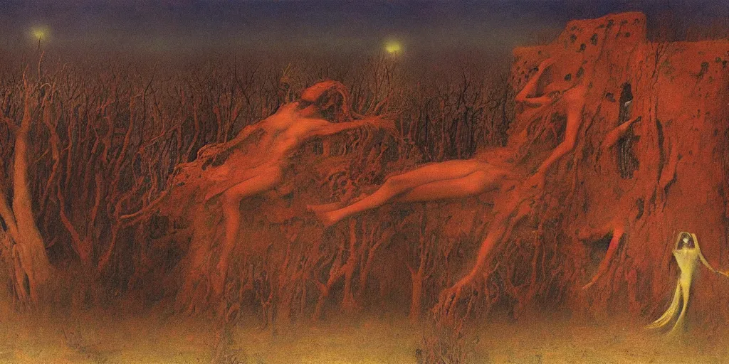 Prompt: Isle of the dead by Arnold Böcklin painted by Zdzisław Beksiński