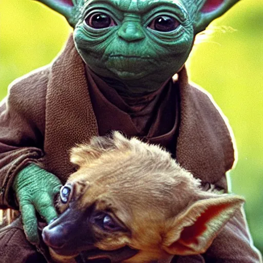 Image similar to National Geographic photo of yoda being eaten by African hunting dogs