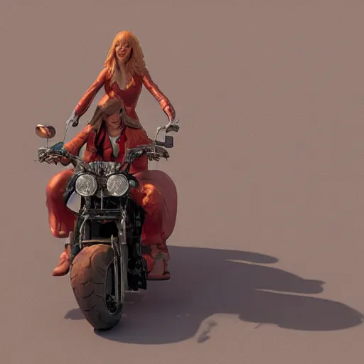 Prompt: a woman in the sky riding a motorcycle by jean giraud and milo manara, 3 d render, octane render