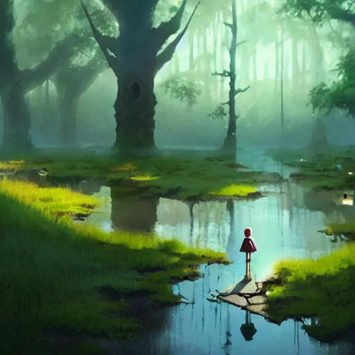 Prompt: a wholesome animation key shot of a ` cute swamp runway, ash tree, studio ghibli, pixar and disney animation, sharp, rendered in gouache painting, anime key art by greg rutkowski, bloom, dramatic, dynamic lighting