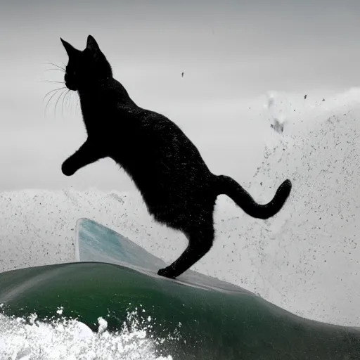 Prompt: cat nonchalantly surfs a gnarly wave,