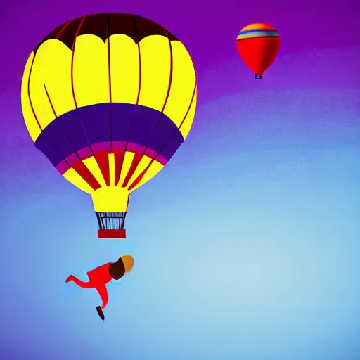 Prompt: single man flying in hot air balloon in the colorful space, in the style of greg rutsowski, dark background, hyper realistic