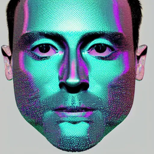 Image similar to a 3d human head made up of shiny holograms