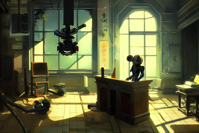 Image similar to baroque oil painting of anime key visual environment concept art of of aperture science laboratories from portal 2, acrylic painting, trending on pixiv fanbox, palette knife and brush strokes, style of makoto shinkai jamie wyeth james gilleard edward hopper greg rutkowski studio ghibli genshin impact