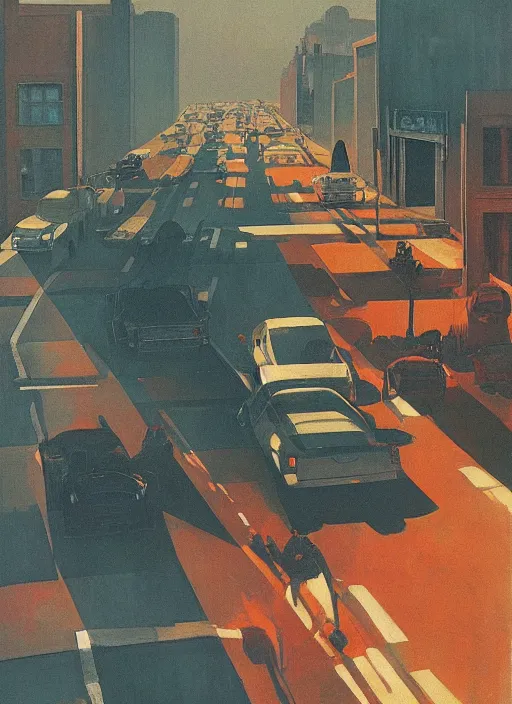 Image similar to los angeles traffic jam Edward Hopper and James Gilleard, Zdzislaw Beksinski highly detailed