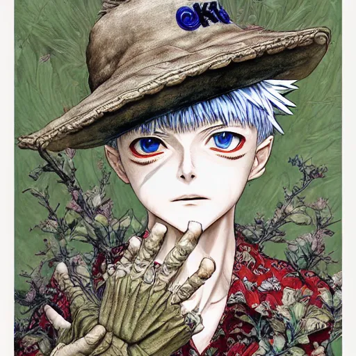 Image similar to beautifil killua zoldyck painted in jacek yerka aykut aydogdu and leslie zhang style drawn by vania zouravliov and takato yamamoto, intricate acrylic gouache painting, high detail, sharp high detail, artstation, manga and anime