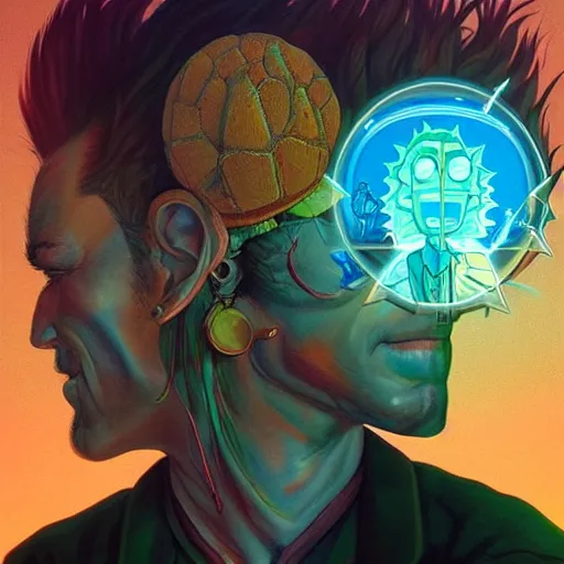 Image similar to lucky mohawk projector portrait by gaston bussierre and charles vess and james jean and erik jones and rhads, inspired by rick and morty, epic, funny, huge scale, beautiful fine face features, intricate high details, sharp, ultradetailed