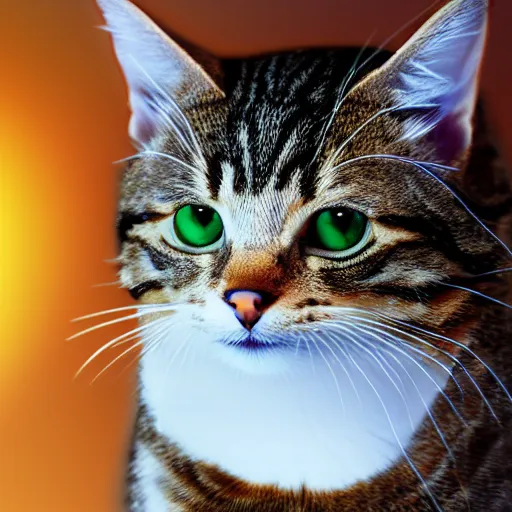 Prompt: a beautiful pixel art image of a tabby cat, high-quality, volumetric light, ultra-detailed, realistic