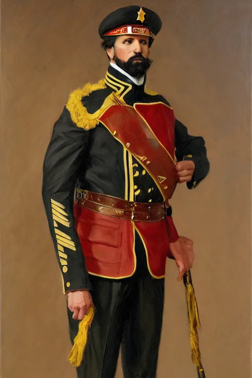 Prompt: full body portrait of the dictator of the golden state warriors, 1 8 8 9, in full military garb, oil on canvas by william sidney mount, trending on artstation