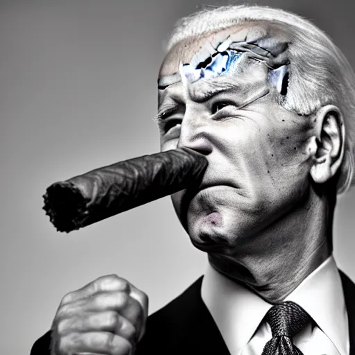 Image similar to a photo of joe biden smoking a cigar