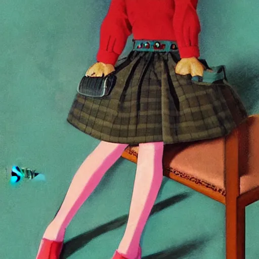 Prompt: little girl wearing an gucci's outfit. art by ilya kuvshinov, profile picture, inspired by balthus, highly detailed, 8 0 s anime art style, realistic, vogue cover