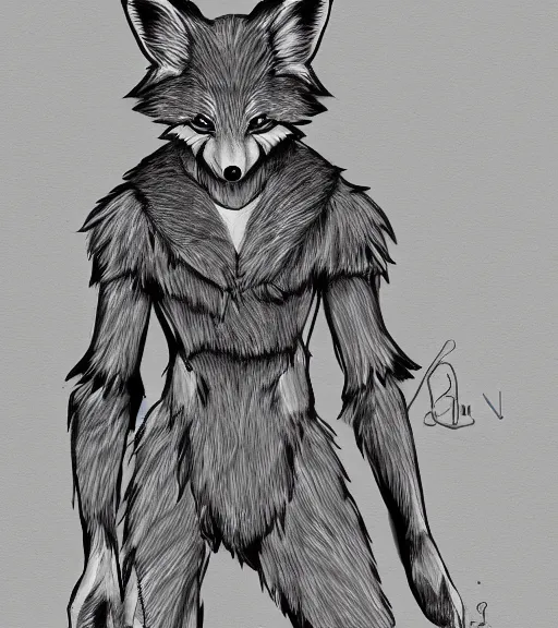 Image similar to expressive stylized master furry artist digital line art painting full body portrait character study of the anthro male anthropomorphic fox fursona animal person wearing clothes by master furry artist blotch