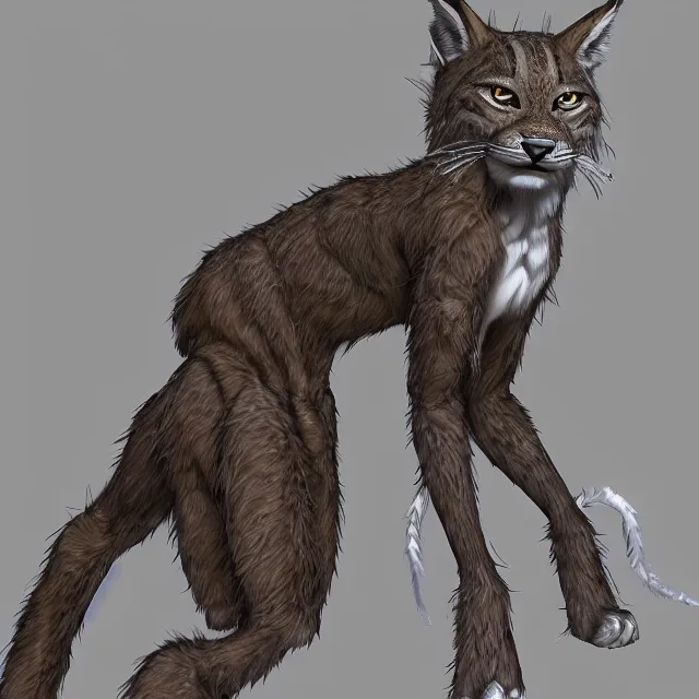 Prompt: the full body of anthropomorphic lynx fursona from behind wearing a steampunk suit as unimaginably beautiful, gorgeous, elegant, young woman with lynx head, an ultrafine hyperdetailed illustration by furaffinity, intricate linework, white fur, unreal engine 5 highly rendered, global illumination, radiant light, detailed and intricate environment