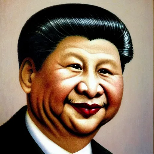 Image similar to Xi JinPing smiling portrait by Grant Wood.