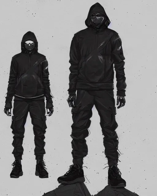 Image similar to Medium shot of a character wearing Nike ACG+Acronym+Riot Division in the style of greg rutkowski