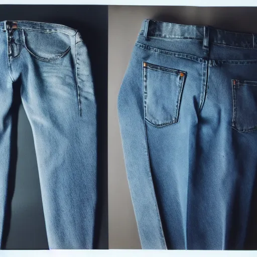 Image similar to realistic! photo of a balenciaga jeans, color film photography, 35mm