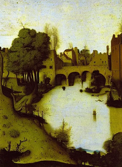 Prompt: unknown water being in the river, medieval painting by Jan van Eyck, Johannes Vermeer