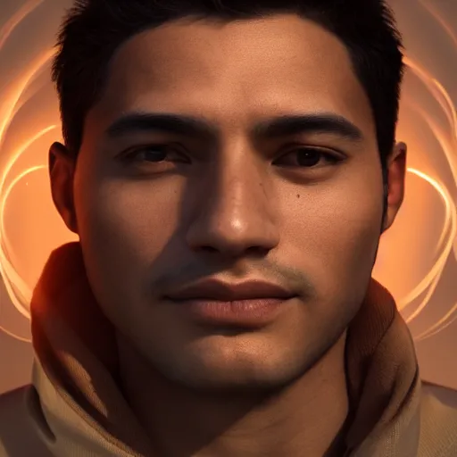 Prompt: portrait art of a very handsome Peruvian man with no facial hair, 8k ultra realistic, lens flare, atmosphere, glow, detailed,intricate, full of colour, cinematic lighting, trending on artstation, 4k, hyperrealistic, focused, extreme details,unreal engine 5, cinematic, masterpiece