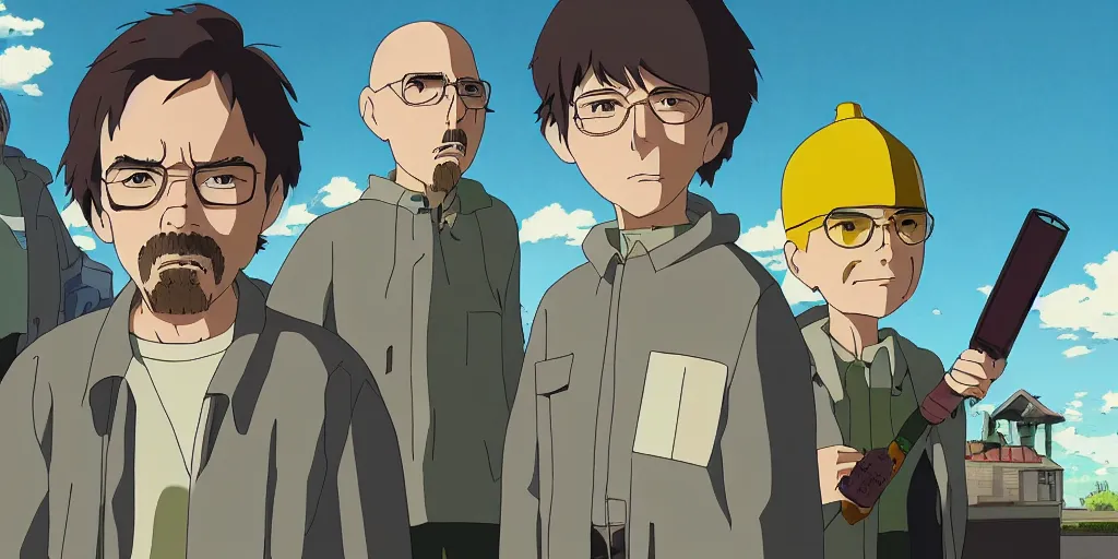 Image similar to breaking bad as a studio ghibli movie, movie still frame, anime art style, studio ghibli, 4 k, 8 k