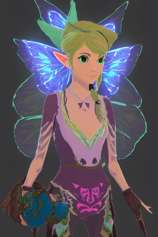 Prompt: an in game portrait of the great fairy from the legend of zelda breath of the wild, breath of the wild art style.