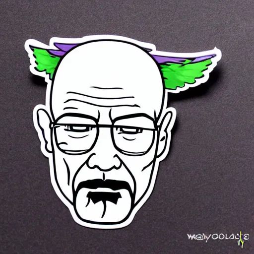 Image similar to die cut sticker, walter white with wings in the joker outfit