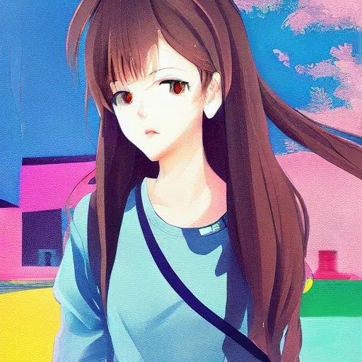 Image similar to a high detail portrait of high school girl by makoto sinkai, kawaii, in simple background, CLIP STADIO, mad painting