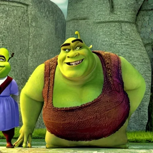 Prompt: a still from dreamworks shrek 2 0 0 1, shrek is angry about his taxes
